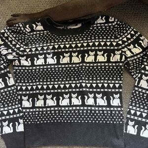 Black and White Cat Pattern Sweater youth 12